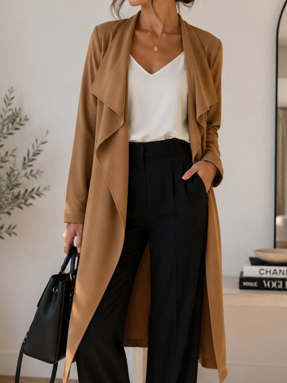 AEMI + CO Rosalie Camel Draped Longline Coat NWT Size M